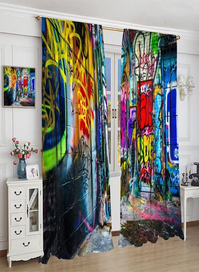 AuiMzoo Colorful Graffiti Curtains, Street Abstract Art Creative Colorful Graffiti Theme Illustration, Children Boys Teenagers Bedroom Living Room Blackout Decorative Curtains 2 Panels, 42x45 in. - Image 5